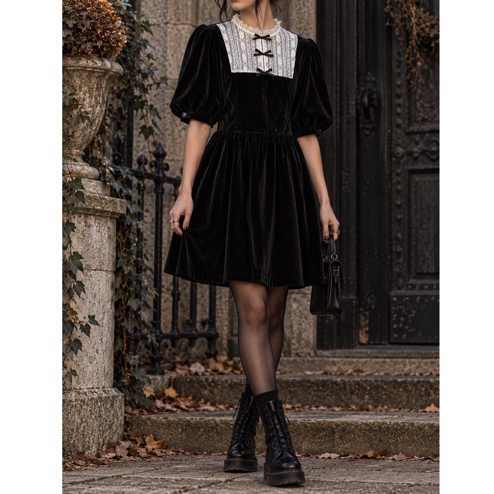 NWT ModCloth Velvet Lace Inset Dress sz XL Victorian Gothic Wednesday Witchy